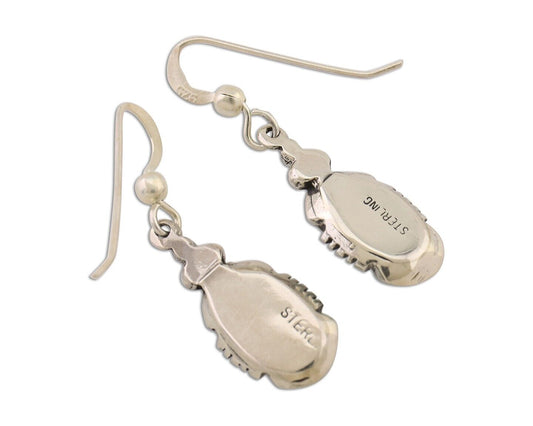 Navajo Dangle Earrings 925 Silver Natural Malachite Native American Artist C.80s