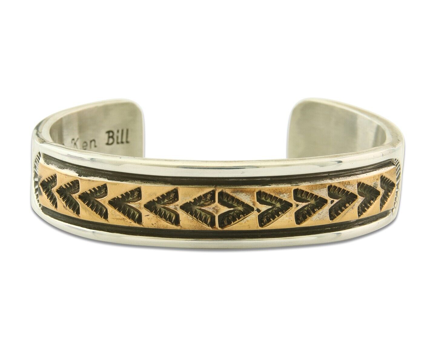 Navajo Bracelet Gold & 925 Silver Handmade 16.5 mm Wide Signed