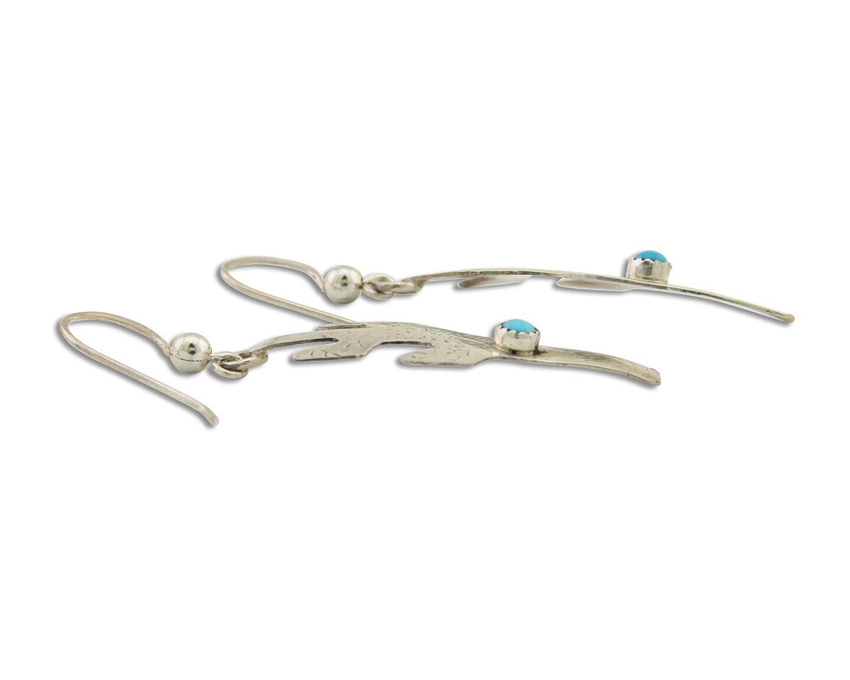 Navajo Handmade Cactus Earrings 925 Silver Natural Turquoise Native Artist C.80s