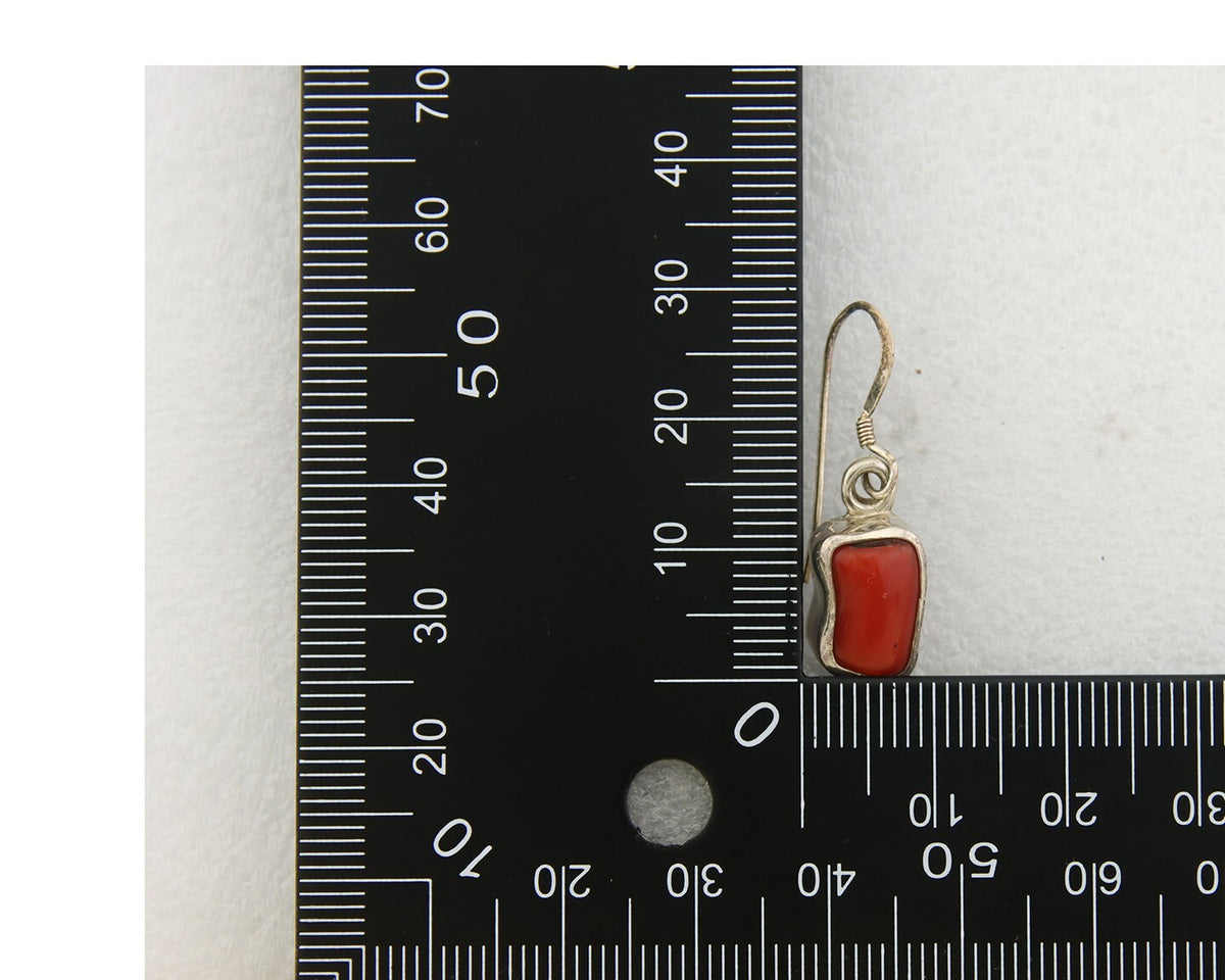 Navajo Earrings 925 Silver Natural Coral Native American Artist C.80's