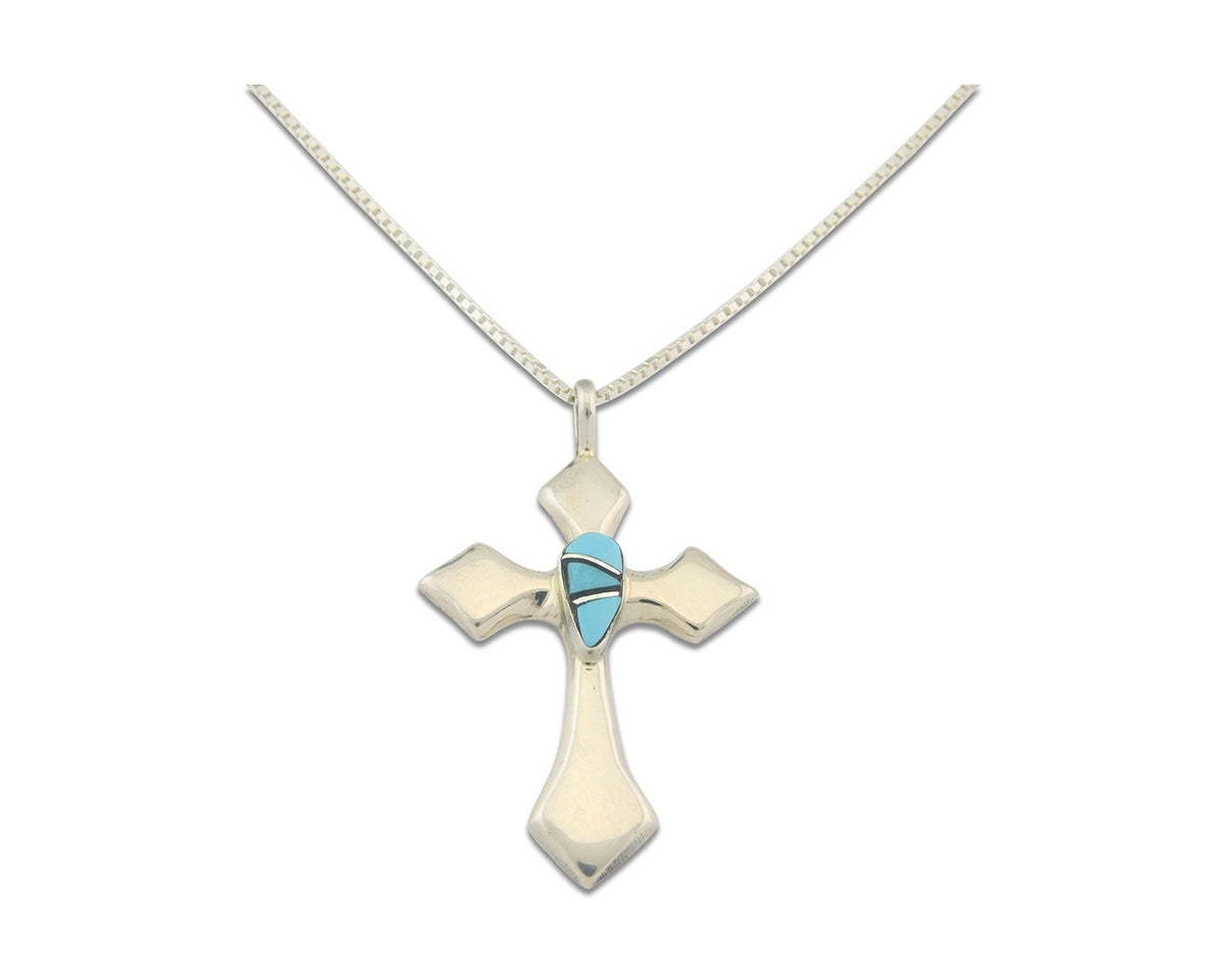 Navajo Cross Necklace Sterling Silver Authentic Natural Gemstones Signed M