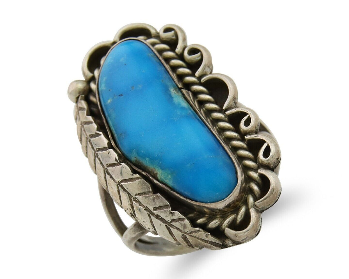 Navajo Ring .925 Sterling Blue Turquoise Artist Signed R Yazzie C.80's