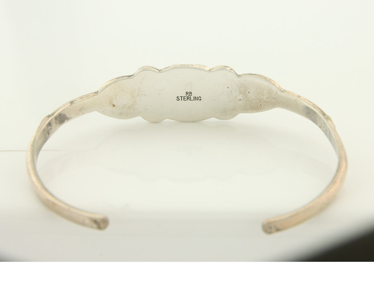 Navajo Bracelet 925 Silver Coral & Turquoise Cuff Signed Running Bear C.80's