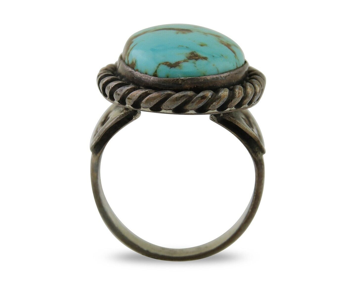 Men Navajo Ring 925 Silver Natural Slab Turquoise Signed Sunset C.80's