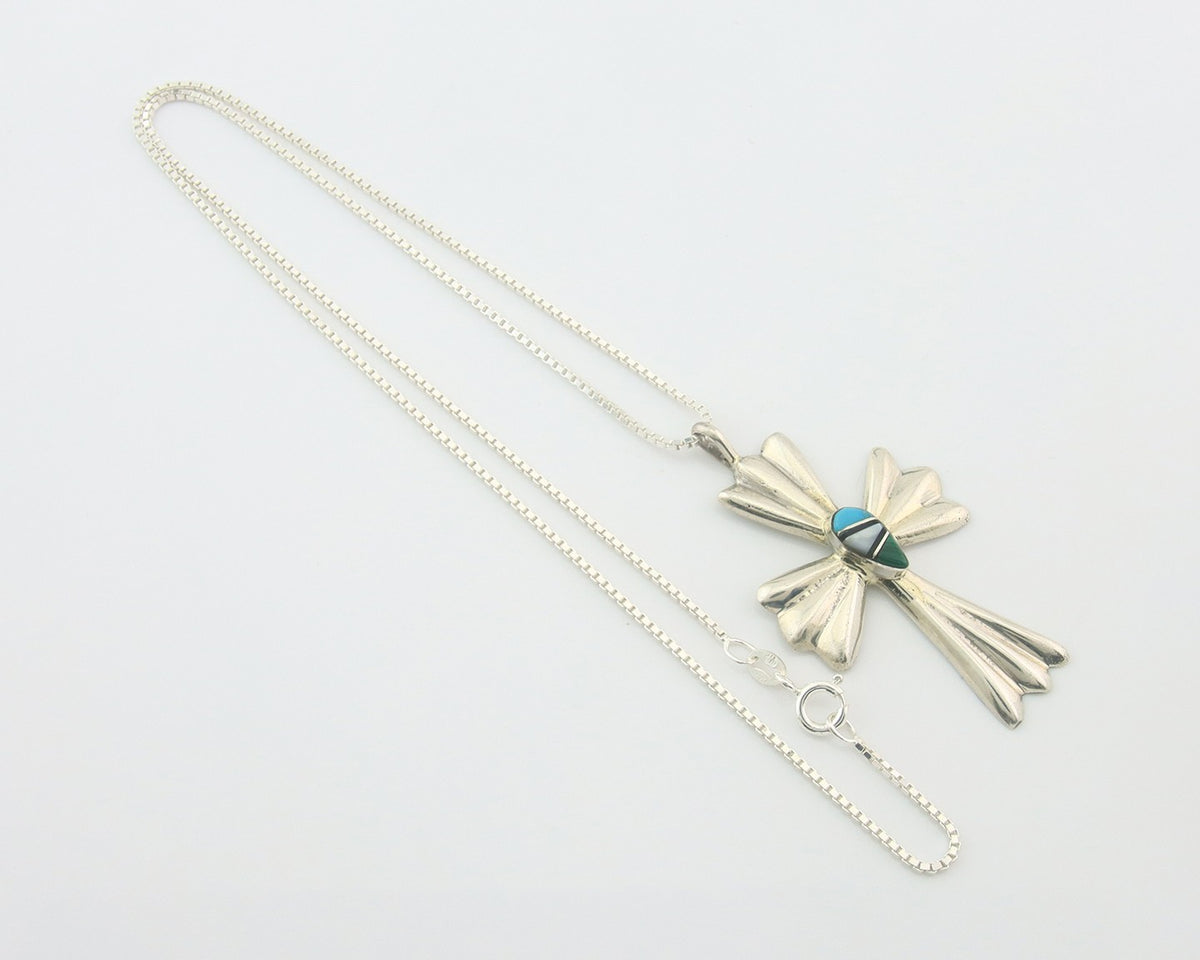 Navajo Cross Necklace Sterling Silver Authentic Natural Gemstones Signed M