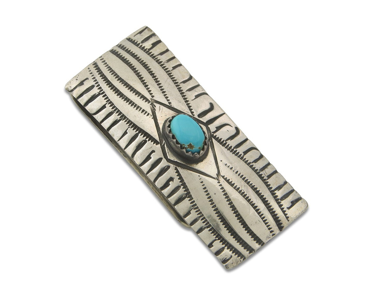 Navajo Money Clip 925 Silver & 999 Nickle Hand Stamp Native American Artist C80s