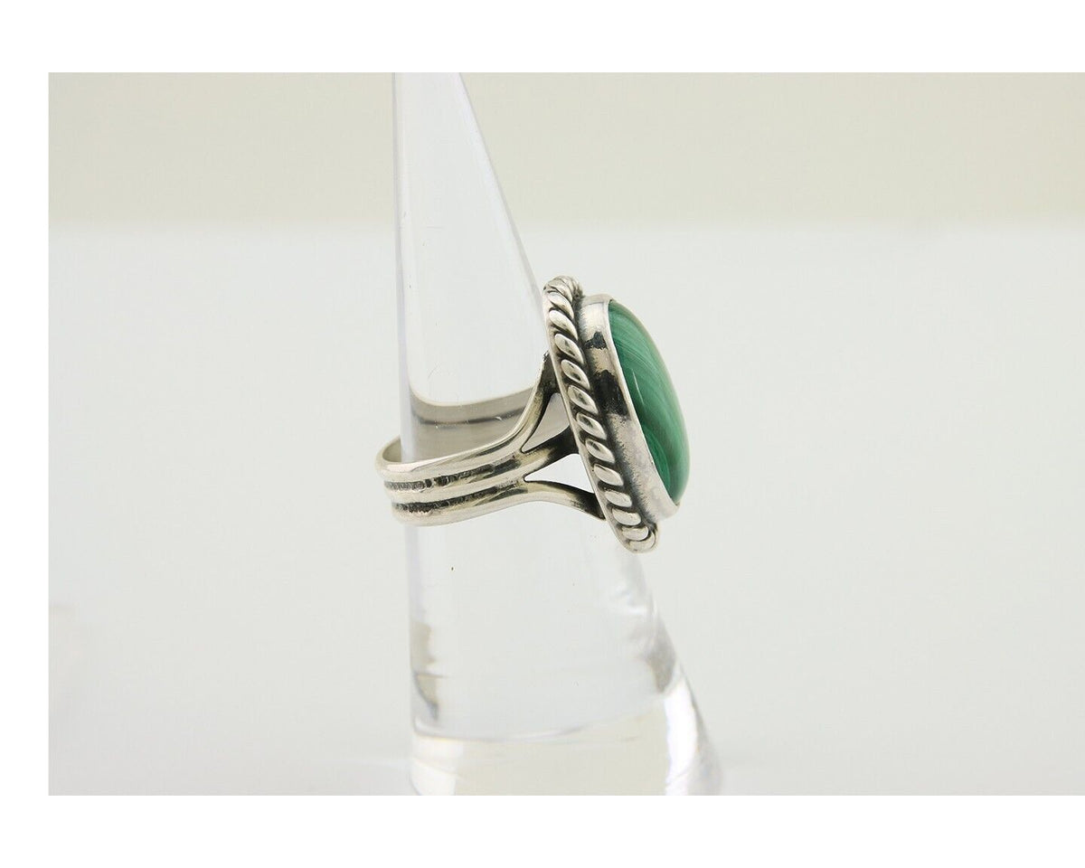 Navajo Ring 925 Silver Natural Malachite Native American Artist C.80's