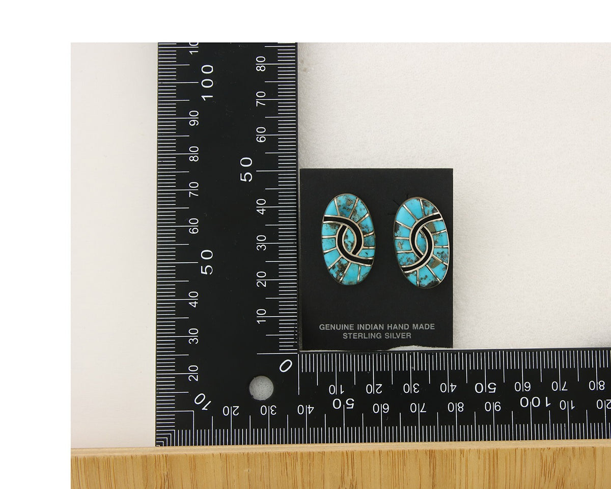 Navajo Earrings 925 Silver Natural Morenci Turquoise Native Artist C.80's
