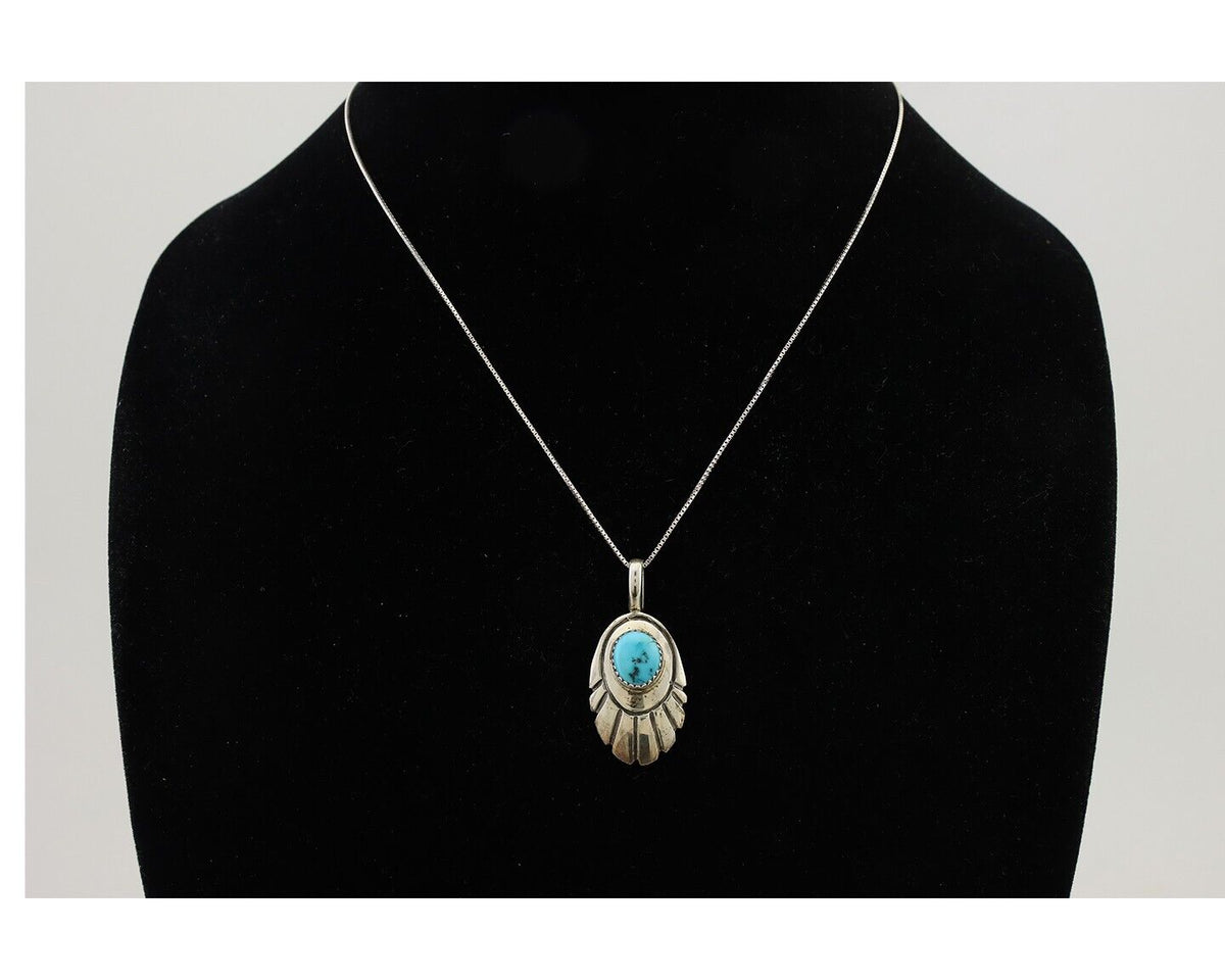 Navajo Necklace Pendant 925 Silver Turquoise Native American Artist C.80's