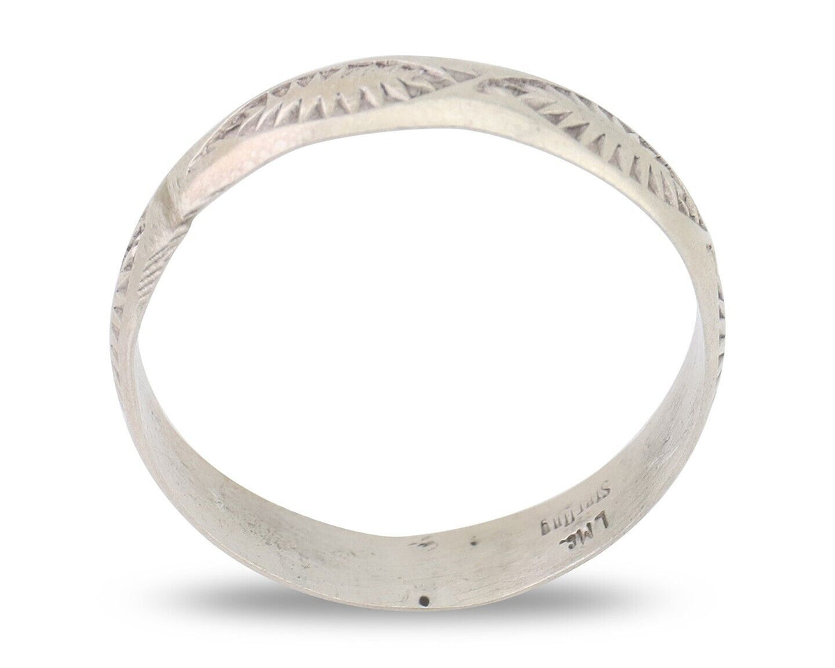 Navajo Hand Stamped Band 925 Silver 5.0 mm Signed Larry Chavez Size 11 C.80's
