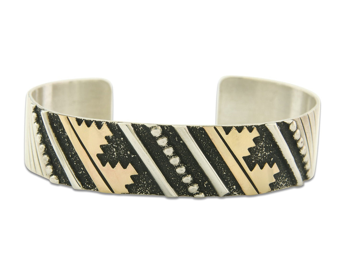 Navajo Bracelet Gold & 925 Silver Handmade 16 mm Wide Signed Thomas Singer C80s