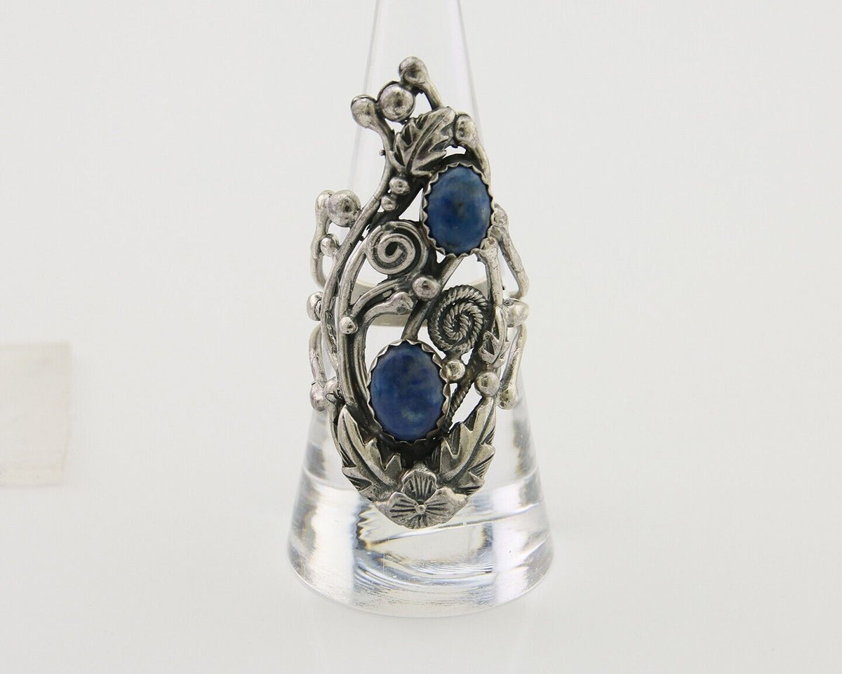 Navajo Ring 925 Silver Natural Denim Lapis Artist Signed Prairie Fire C.80's
