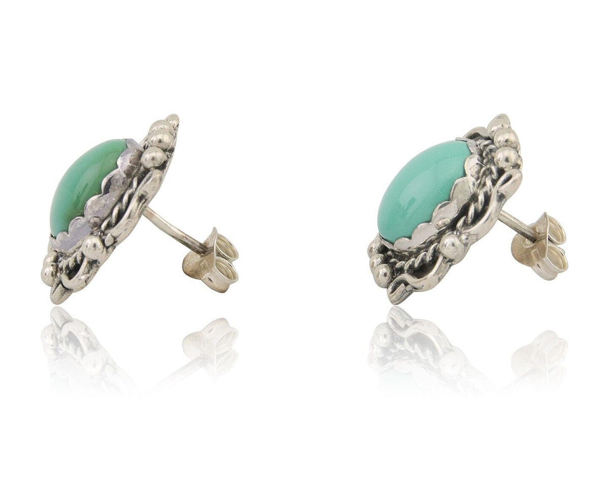 Navajo Earrings 925 Natural Turquoise Native Artist Signed VM C.80's