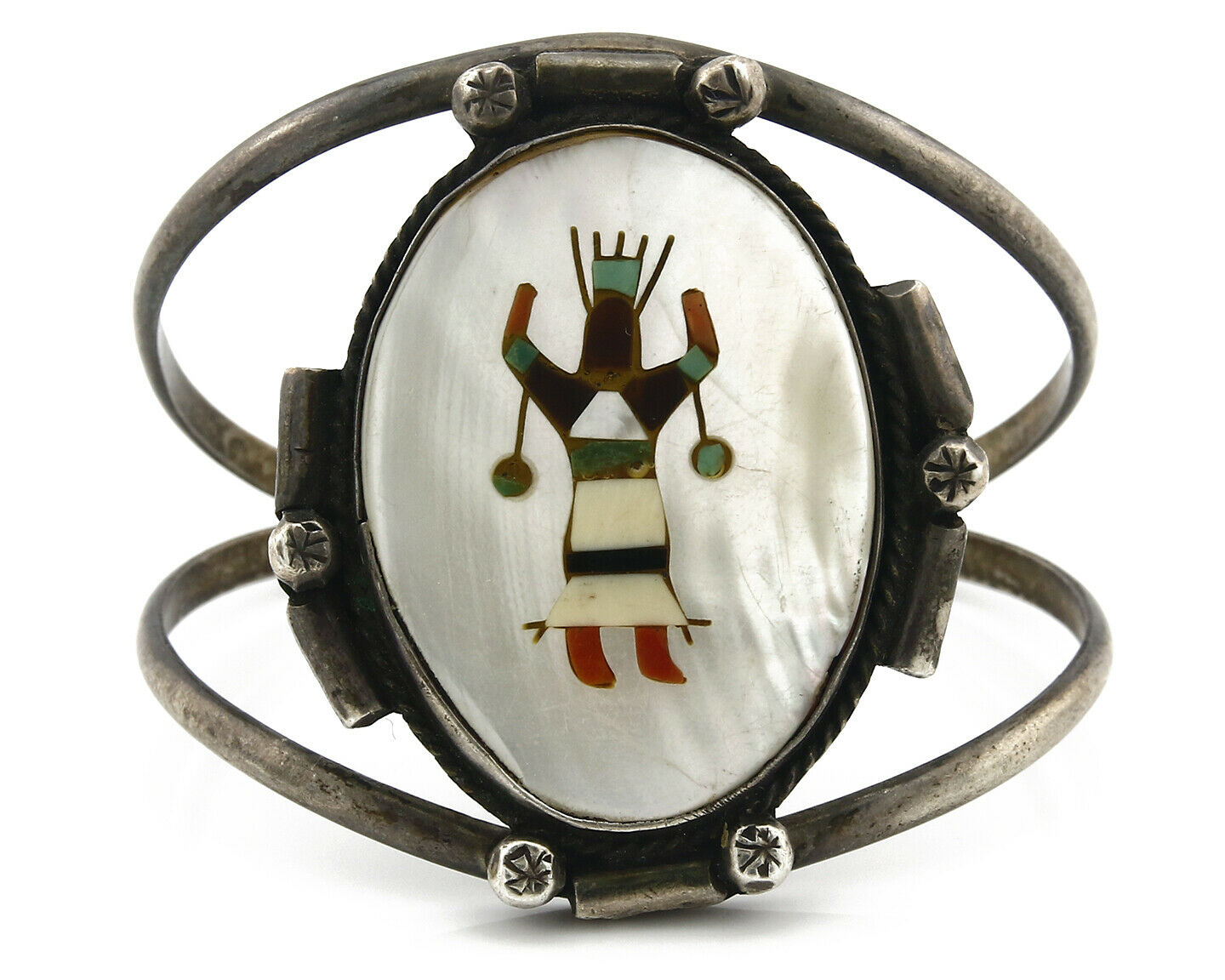 Navajo Natural Gemstone Bracelet .925 Silver Artist Native American Inlaid C1975