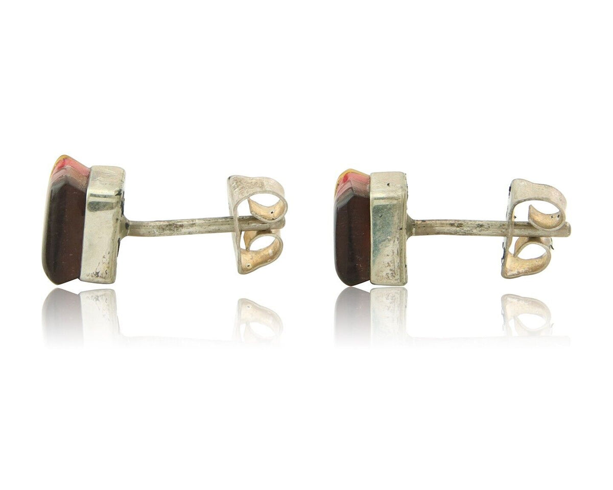 Navajo Earrings 925 Silver Natural Gemstone Native American Artist C.80's