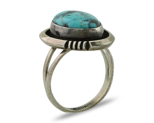 Navajo Ring 925 Silver Natural Mined Blue Turquoise Native American Artist C80s