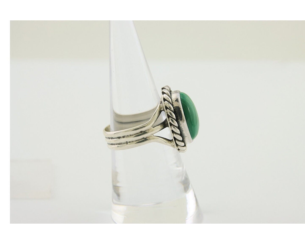 Navajo Ring 925 Silver Natural Malachite Native American Artist C.80's