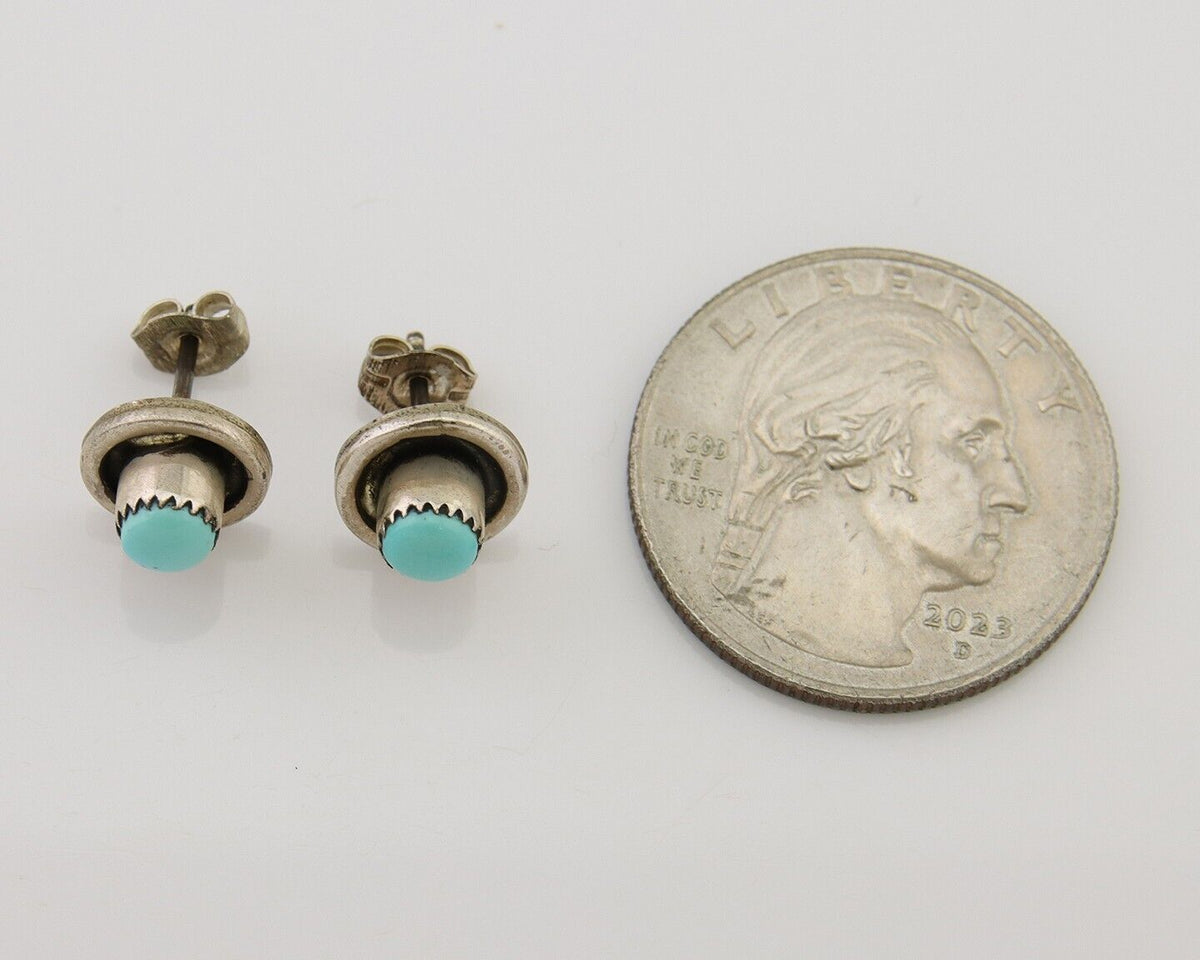 Navajo Snake Eye Earrings 925 Silver Blue Turquoise Native American Artist C.80s