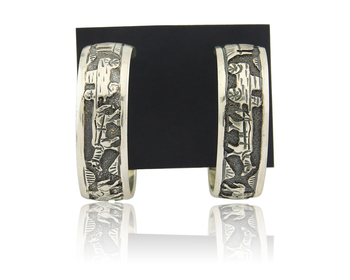Navajo Hoop Earrings Sterling Silver Vintage Authentic Signed TSK