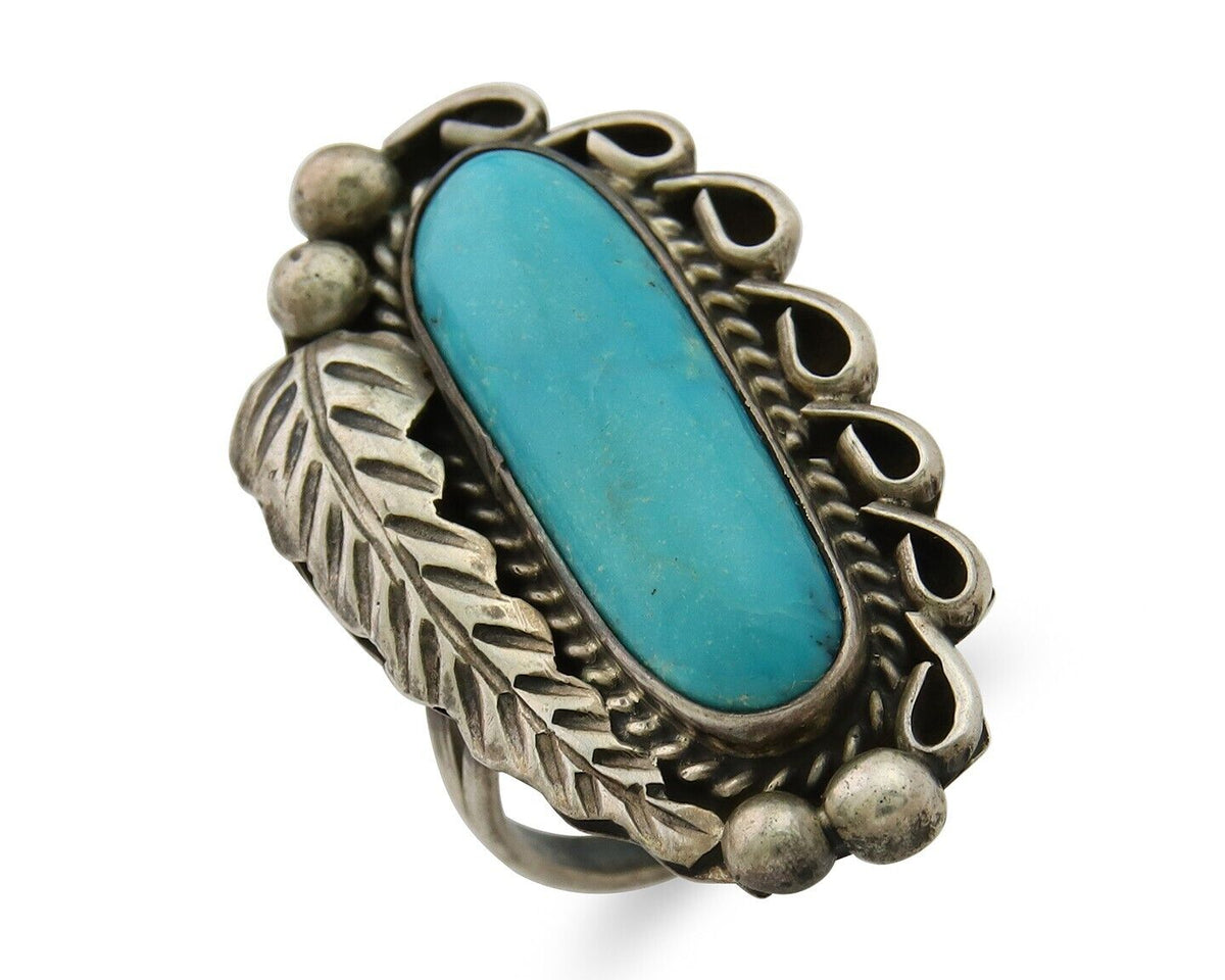 Navajo Ring .925 Sterling Blue Turquoise Artist Signed EK C.80's