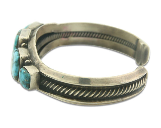 Navajo Bracelet 925 Silver Turquoise Cuff Artist Signed Harold Becenti C.80's