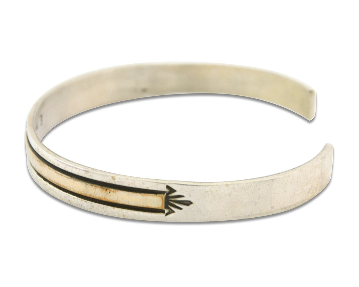 Navajo Bracelet 925 Silver & 12k Yellow Gold Plated Signed E C.80's