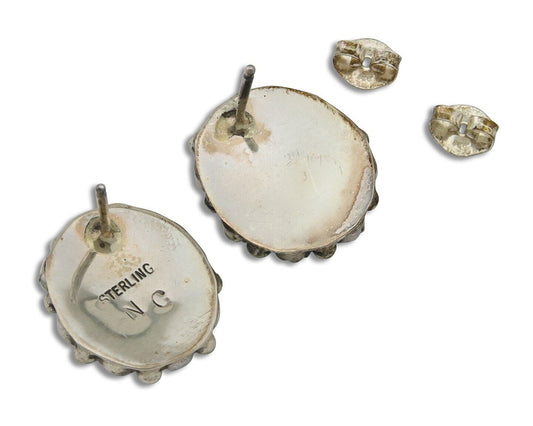 Navajo Shield Earrings 925 Silver Natural Turquoise Signed Nathaniel Curley C80s