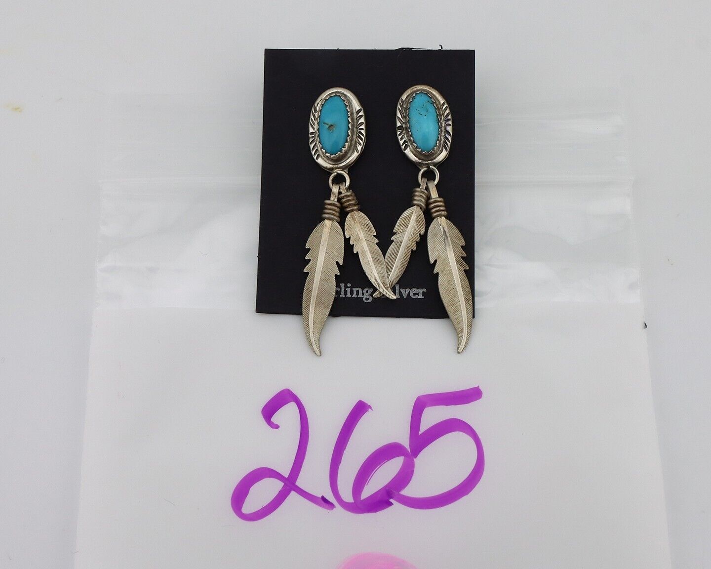 Navajo Handmade Earrings 925 Silver Blue Turquoise Native Artist C.80s