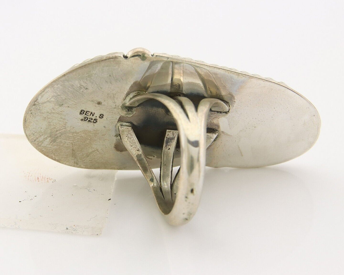 Navajo Ring 925 Sterling Natural Blue Turquoise Signed Ben S C.80's Size 9.0