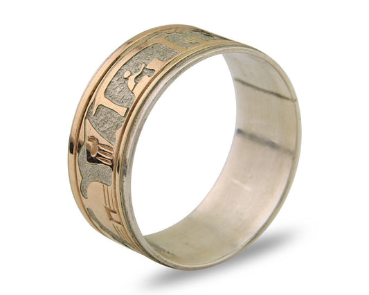 Men Navajo Handmade Ring 925 Silver & Gold Signed C8 C.80's