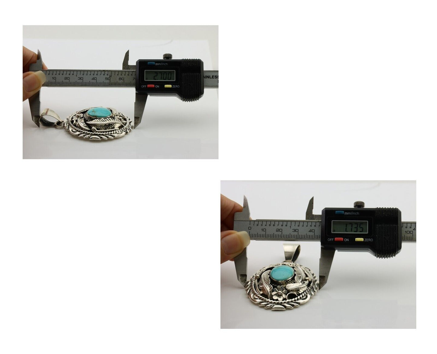 Navajo Pendant 925 Silver Kingman Turquoise Native American Artist C.80s
