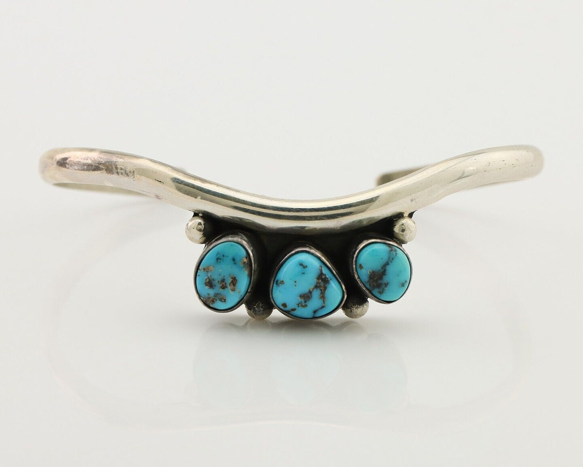 Navajo Bracelet 925 Silver Morenci Turquoise Artist Signed Frank Sandoval C.80's