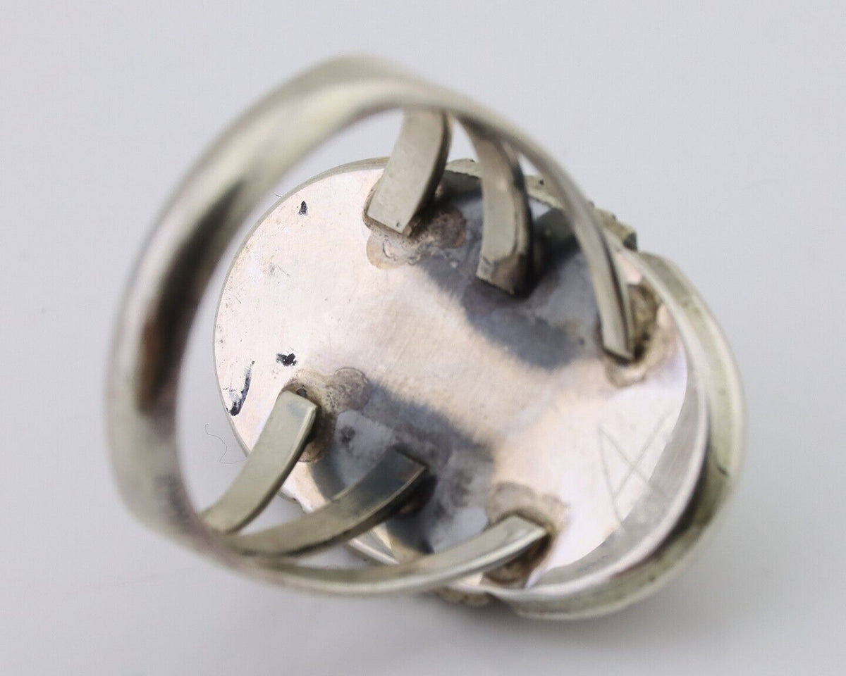 Navajo Hand Stamped Ring 925 Silver Natural Turquoise Native Artist C.80's