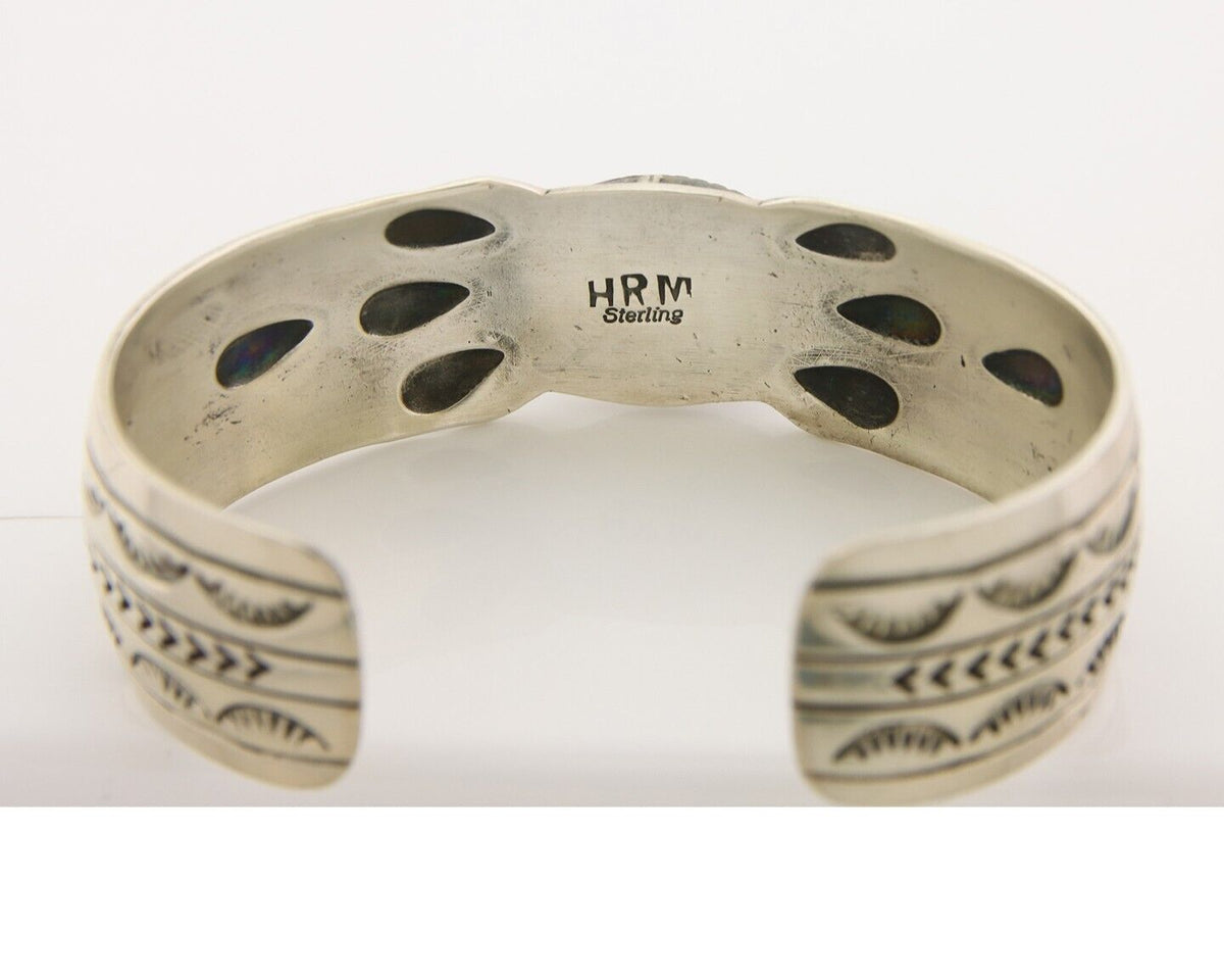 Navajo Bracelet 925 Silver Natural Onyx Cuff Artist Signed HRM C.80's