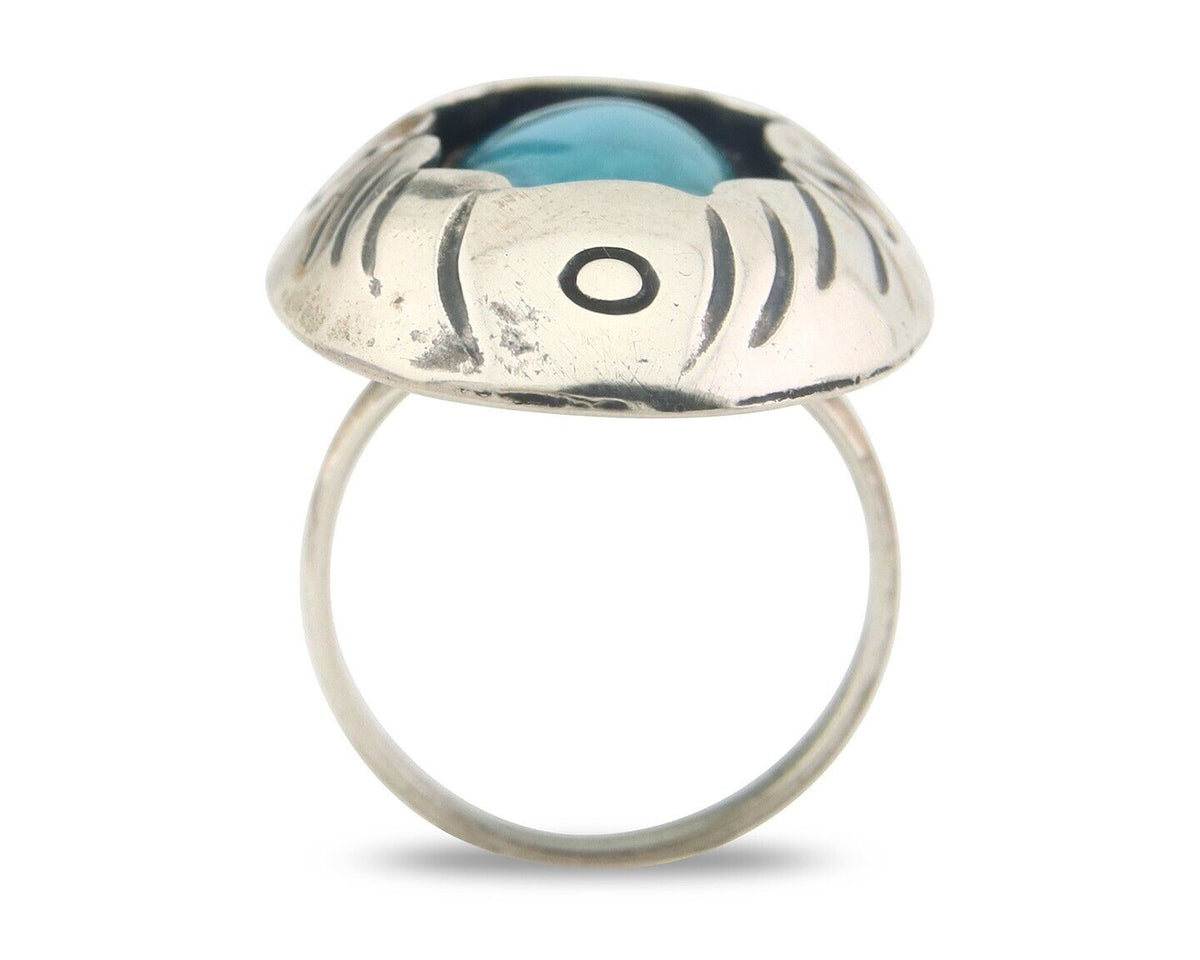 Navajo Ring 925 Sterling Turquoise Handmade Native Artist C.80's Size 5.75