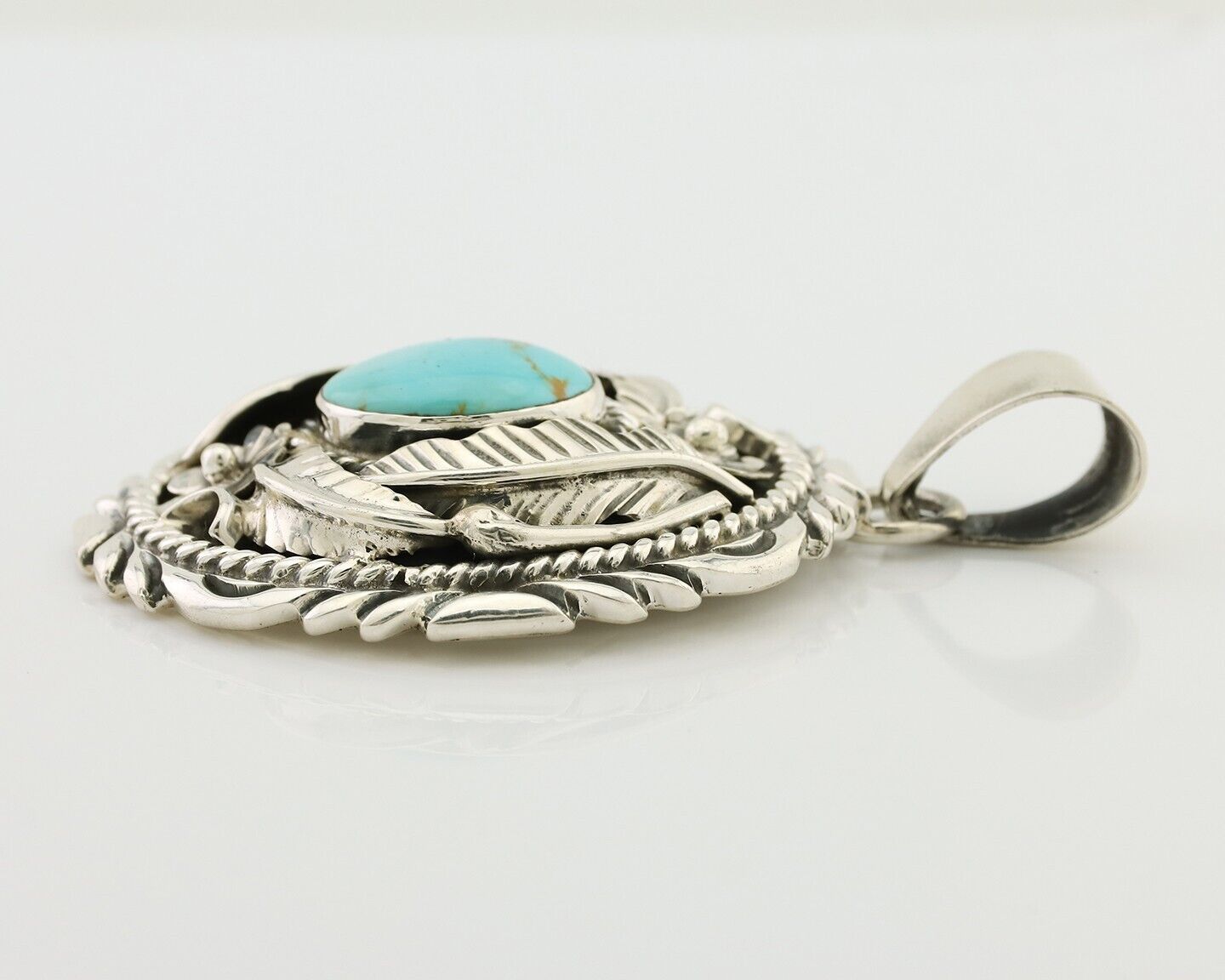 Navajo Pendant 925 Silver Kingman Turquoise Native American Artist C.80s