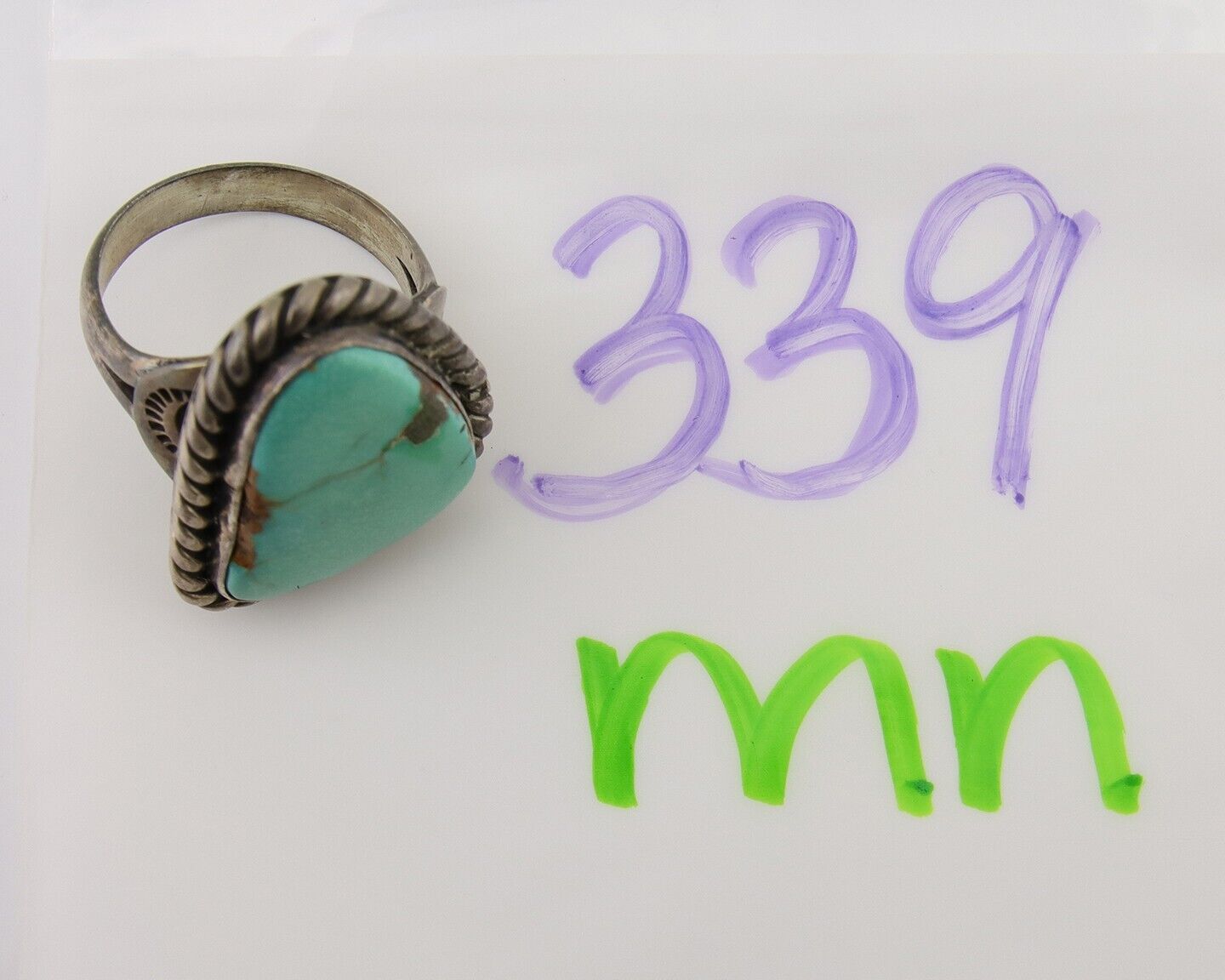 Men Navajo Ring 925 Silver Natural Slab Turquoise Signed Sunset C.80's