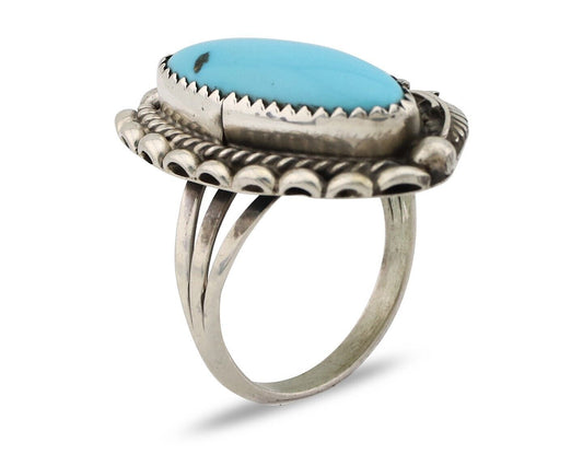 Navajo Ring 925 Silver Sleeping Beauty Turquoise Signed SC C.80's