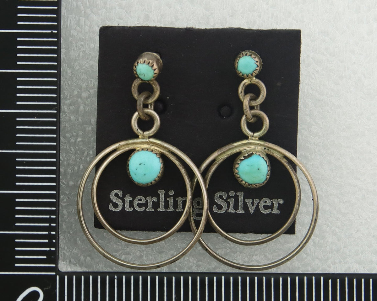 Navajo Earrings 925 Silver Natural Turquoise Native American Artist C.80's