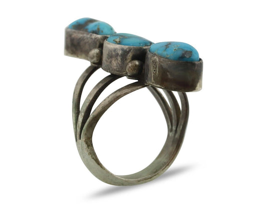 Navajo Ring 925 Silver Natural Blue Turquoise Native American Artist C.80's