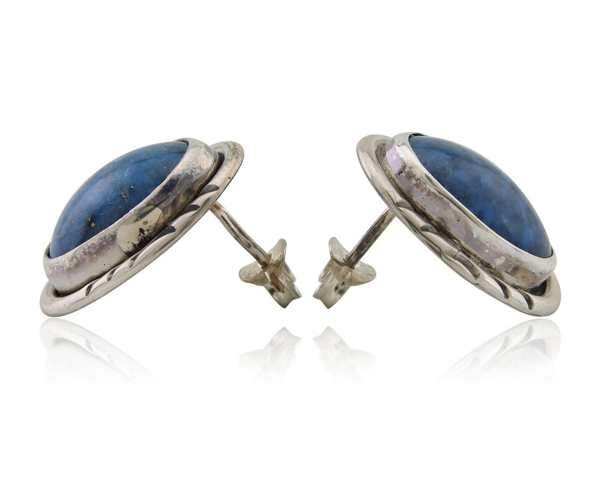 Navajo Paw Earrings 925 Silver Blue Denim Lapis Native American Artist C.80's