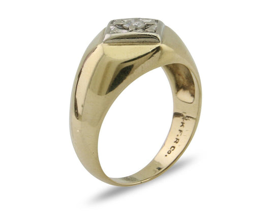 Men Natural Mined Diamond Solitaire Ring 14k Solid Yellow Gold