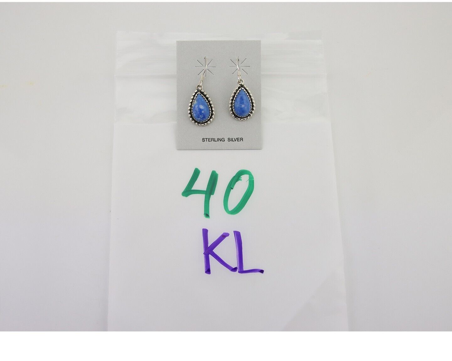 Navajo Earrings 925 Silver Blue Denim Lapis Artist Signed First Eagle C.80's
