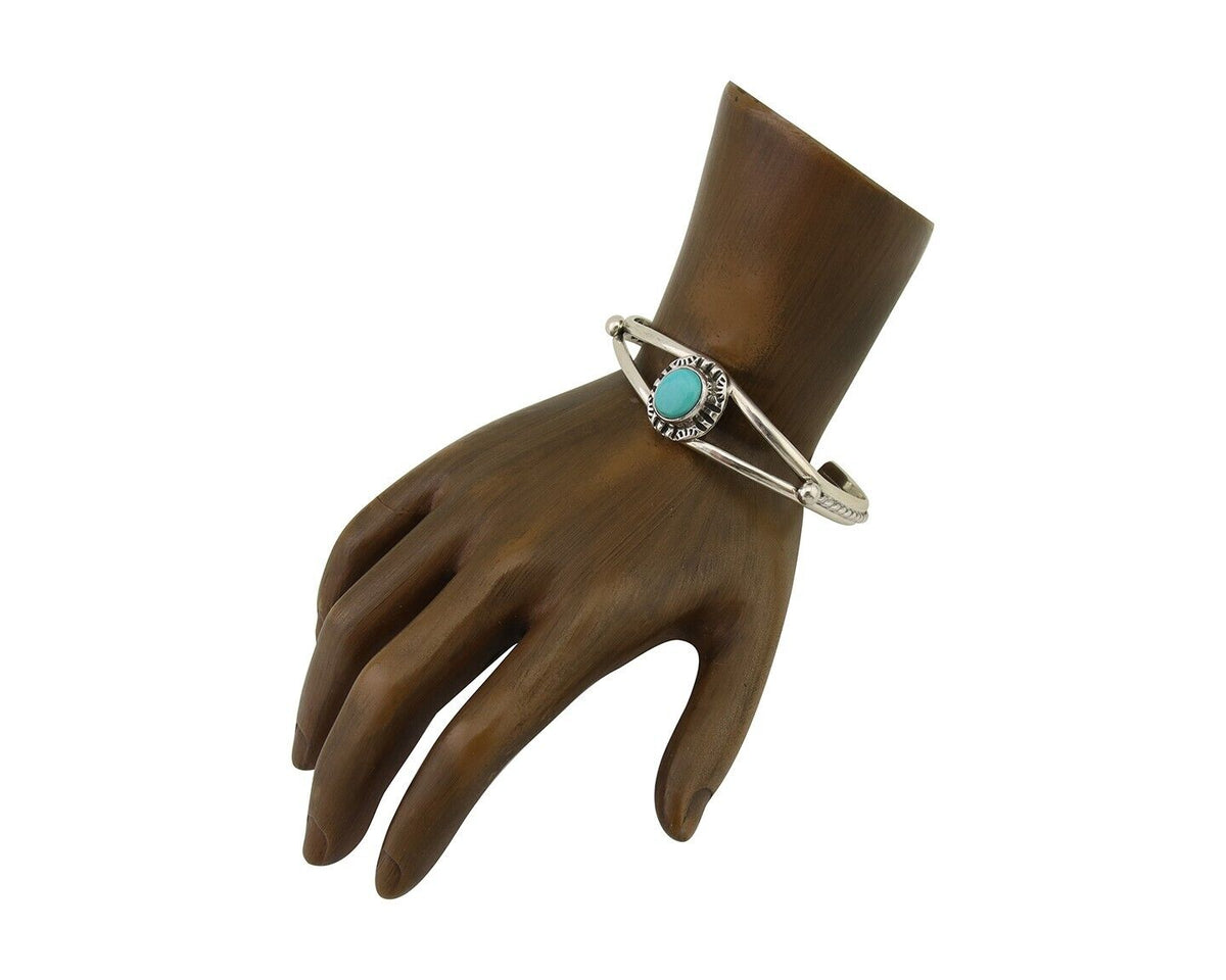 Navajo Bracelet 925 Silver Blue Turquoise Artist Signed Gecko C.80's