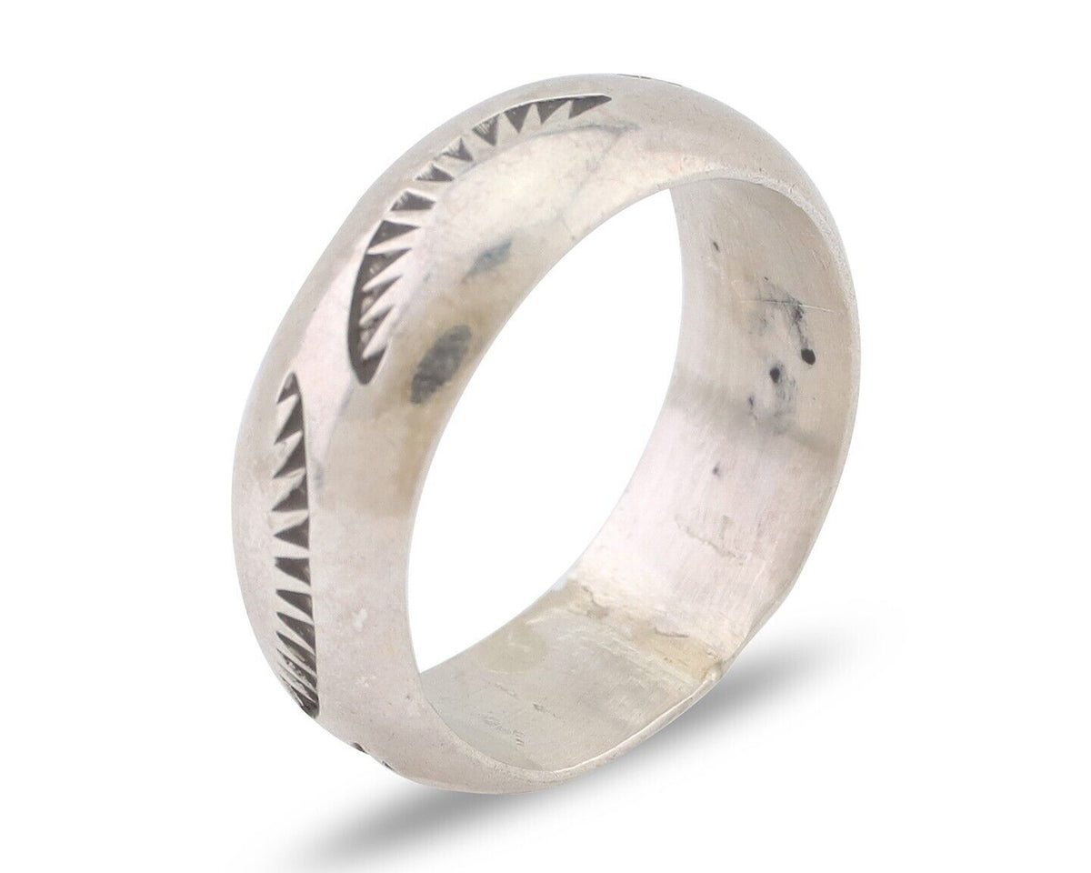 Navajo Hand Stamped Band 925 Silver 6.0 mm Signed Larry Chavez Size 5.0 C.80's