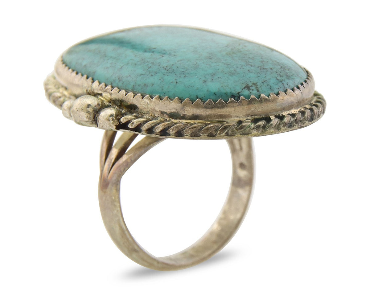 Navajo Ring 925 Sterling Spiderweb Blue Turquoise Native Artist C.80's Size 9.0