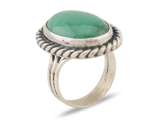 Navajo Ring 925 Silver Natural Malachite Native American Artist Size 7.0 C.80's