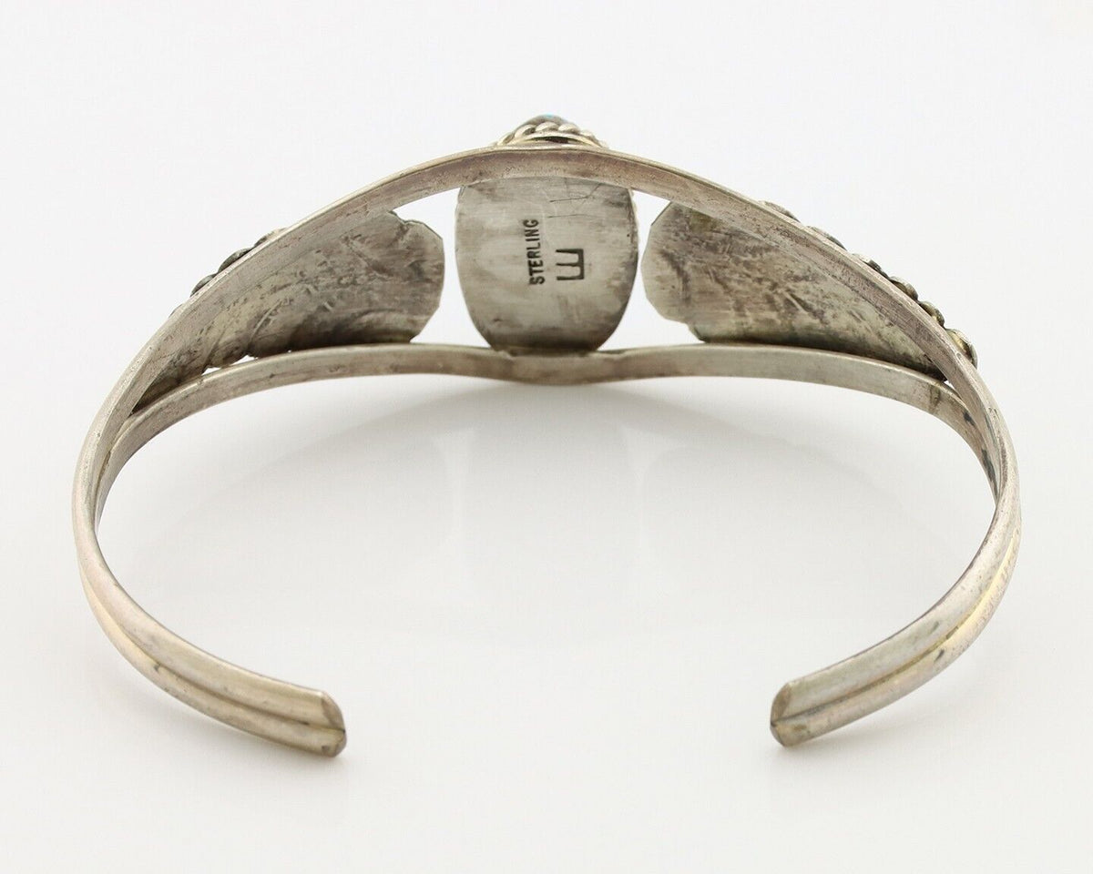 Navajo Handmade Bracelet 925 Silver Natural Blue Turquoise Artist Signed E C.80s