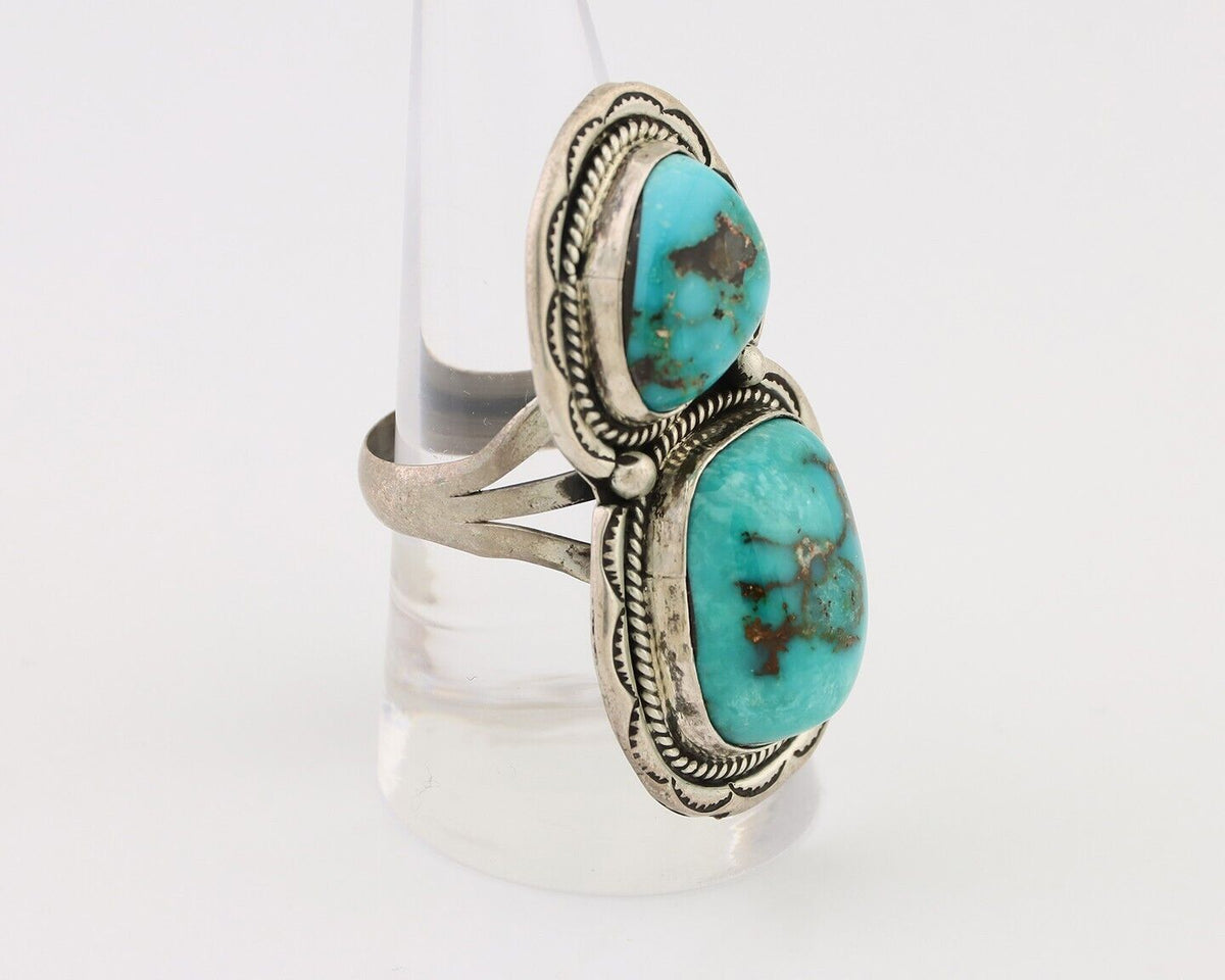 Navajo Handmade Ring 925 Silver Natural Tuquoise Artist Signed Tom Willeto C.80s