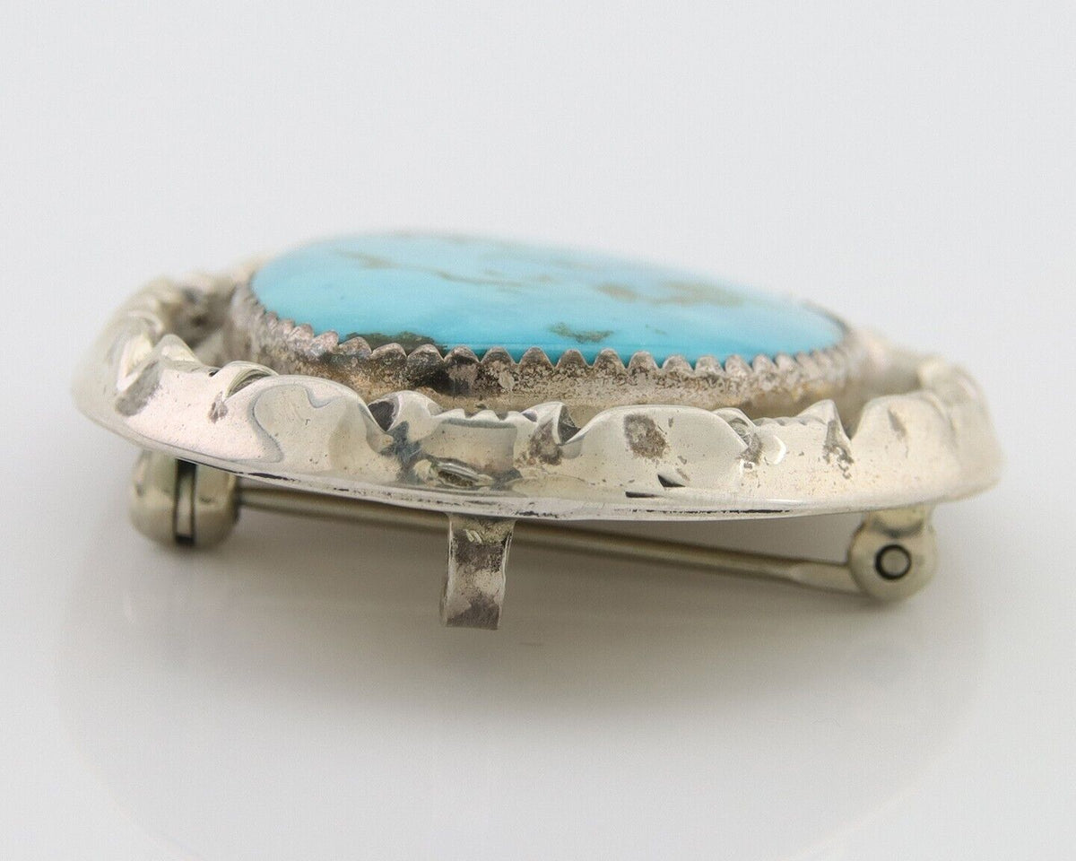 Navajo Pin 925 Silver Natural Blue Turquoise Artist Signed Hyson Craig C.80's